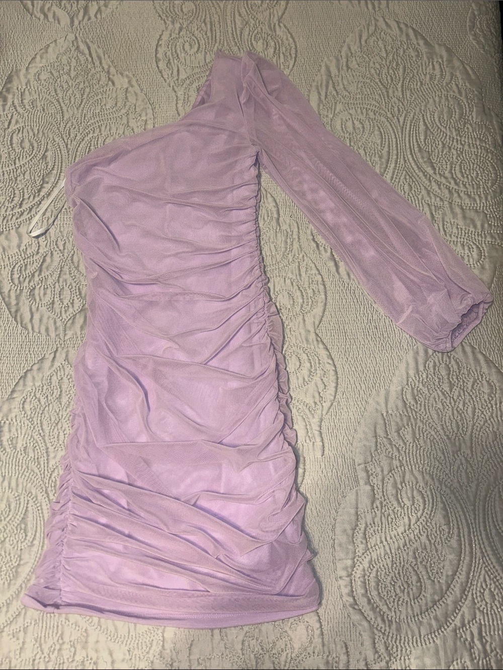 Lavender One-Shoulder Ruched Mini Dress
